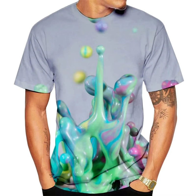 Water Drop Graffiti Pattern T-shirt For Men 3D Printing Colorful Line T Shirt Streetwear Hip Hop Summer New Street Tee Shirts