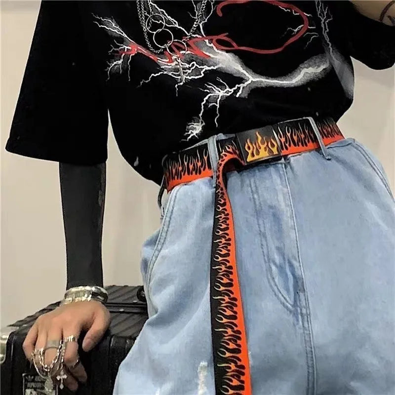 Punk Style Flame Belt - Trendy Hip-hop Street Bad Boy Personality Decoration Durable for Both Men and Women