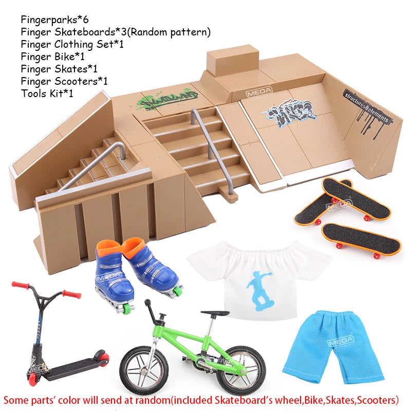 DIY Finger Skateboard Deck Ramp Set Pro Fingerboard Mini Skatepark Kit Mini Stunt Finger Board Skate Training for Kids Gifts