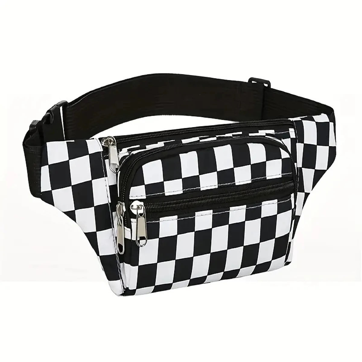 Large Capacity Waterproof Outdoor Sports Waist Bag Men's and Women's Black and White Plaid Mobile Phone Bag Student Waist Bag