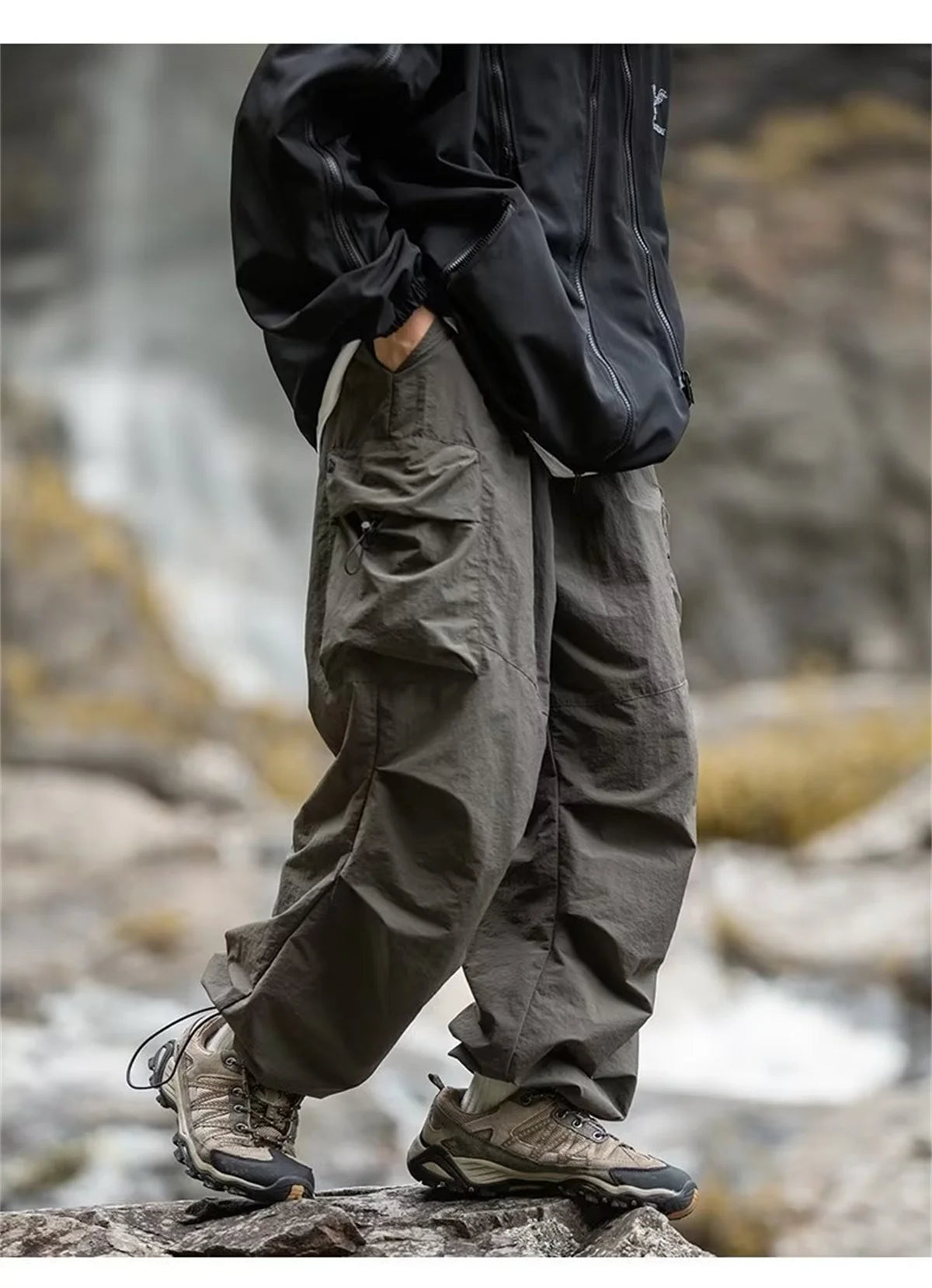 Men's Spring and Autumn New Waterproof Hip Hop Mountaineering Pants Casual Harajuku Work Pants Black Cargo Outwear Pants