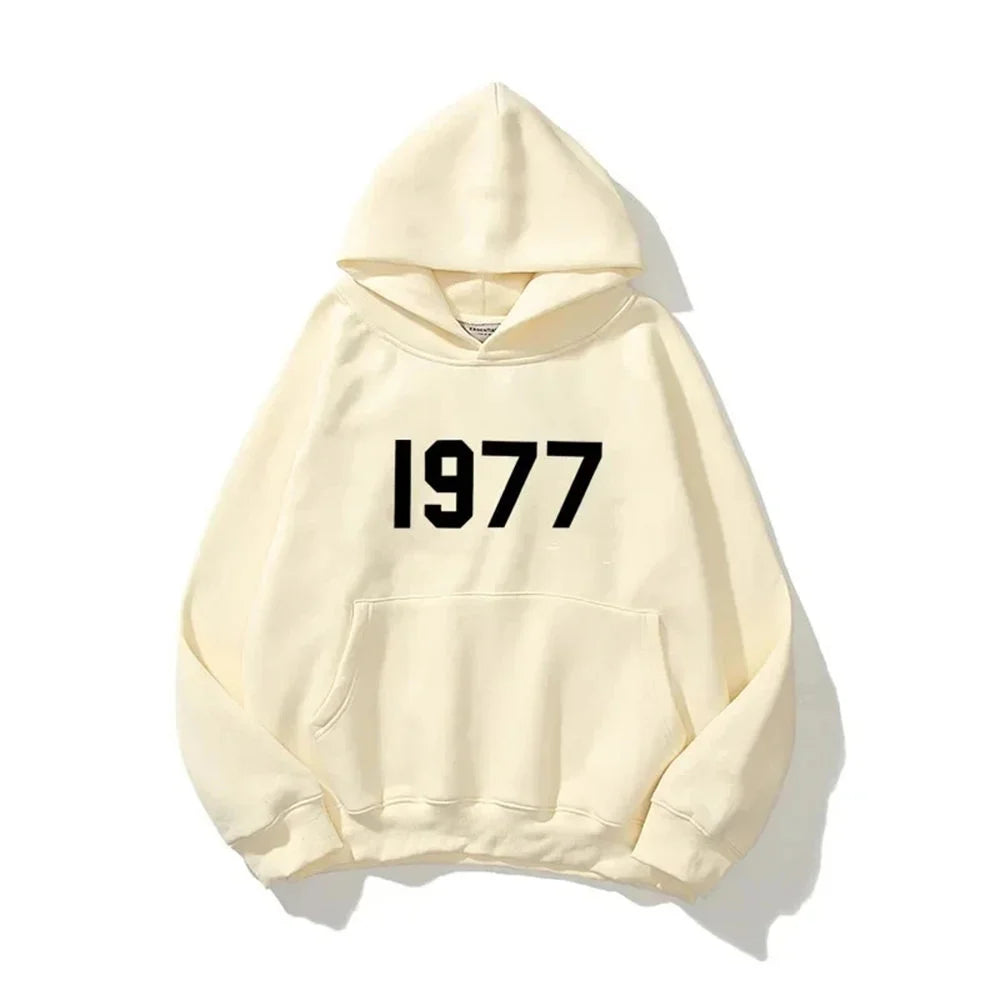 Digital 1977 Printed Women's Fleece Hoodie Warm Men's Sweatshirt Fashion Street Wear Casual Loose Pullover