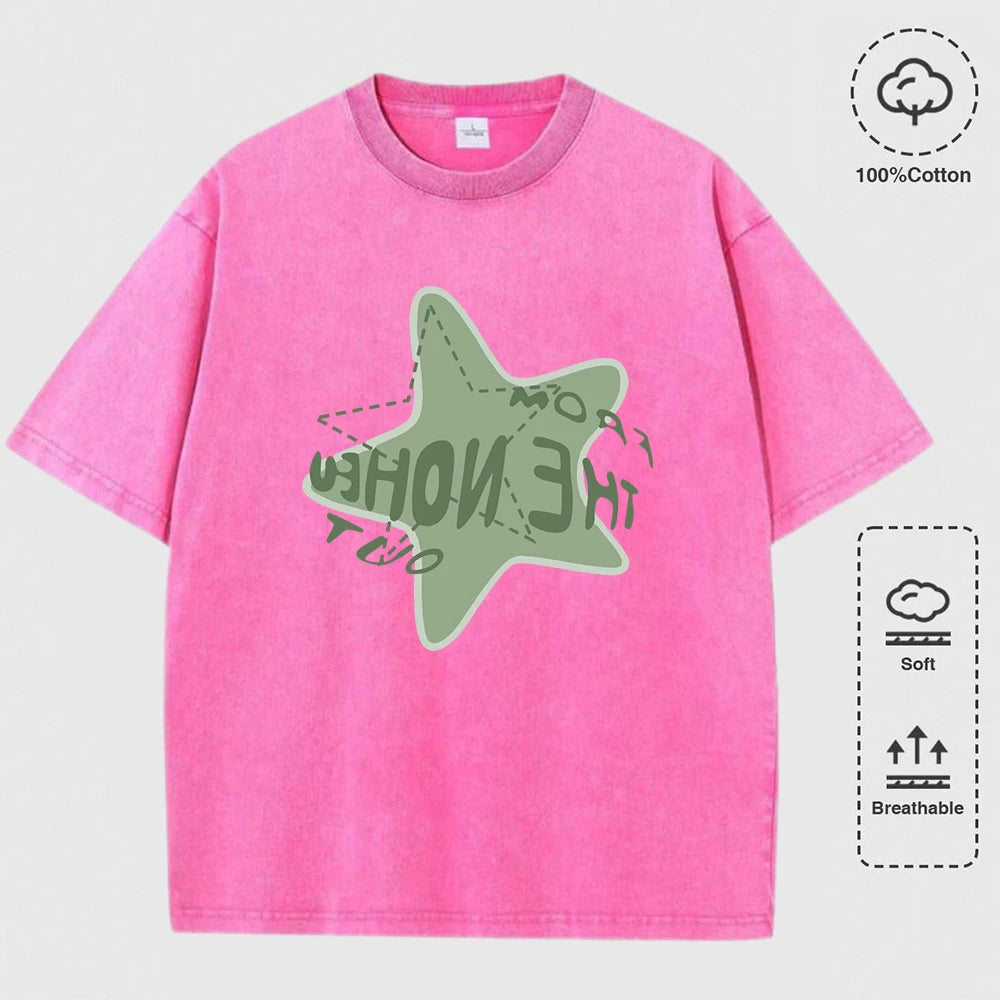 Graffiti Pentagram Print Washed T Shirt Mans O-Neck Casual Fashions Top Cotton Loose Clothes Summer Crewneck Men T-Shirts