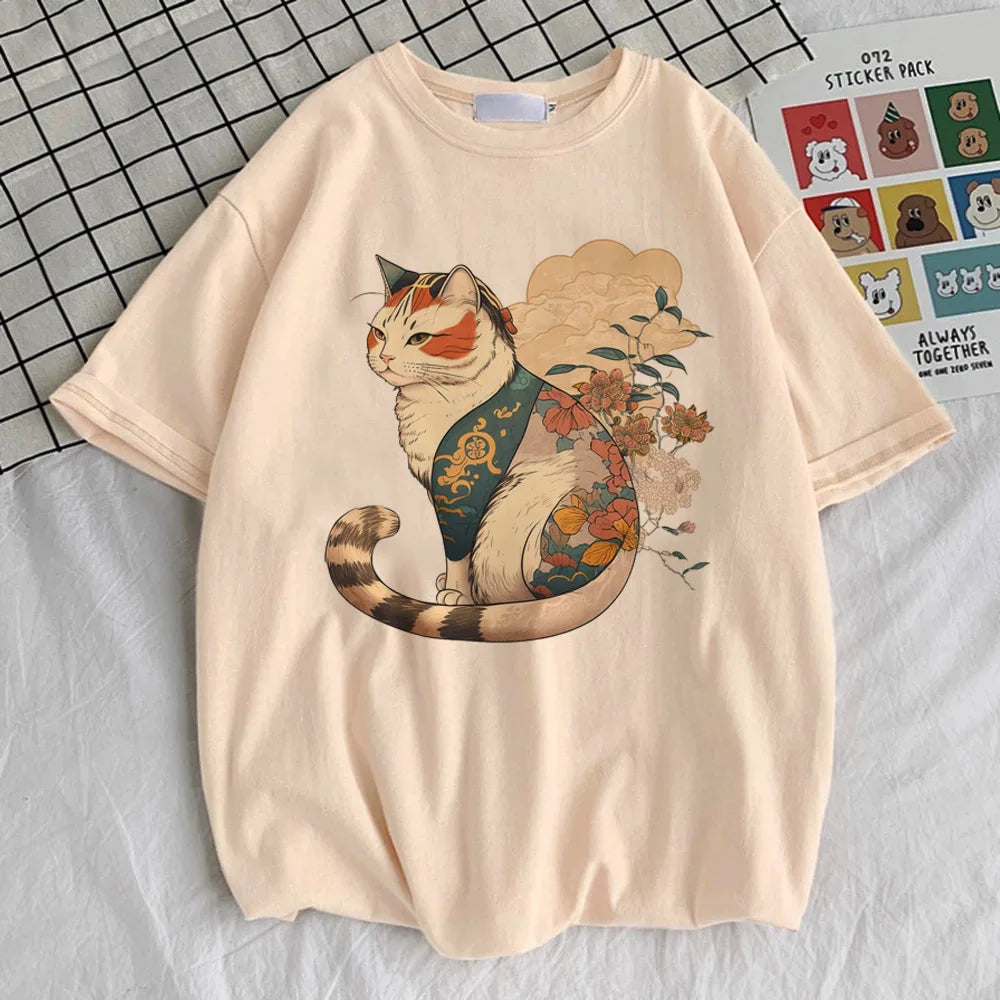 Japanese Grunge Cat t-shirt female Colorful hip hop Trendy t-shirt graphic korean clothes kawaii aesthetic Pop Culture 2000s