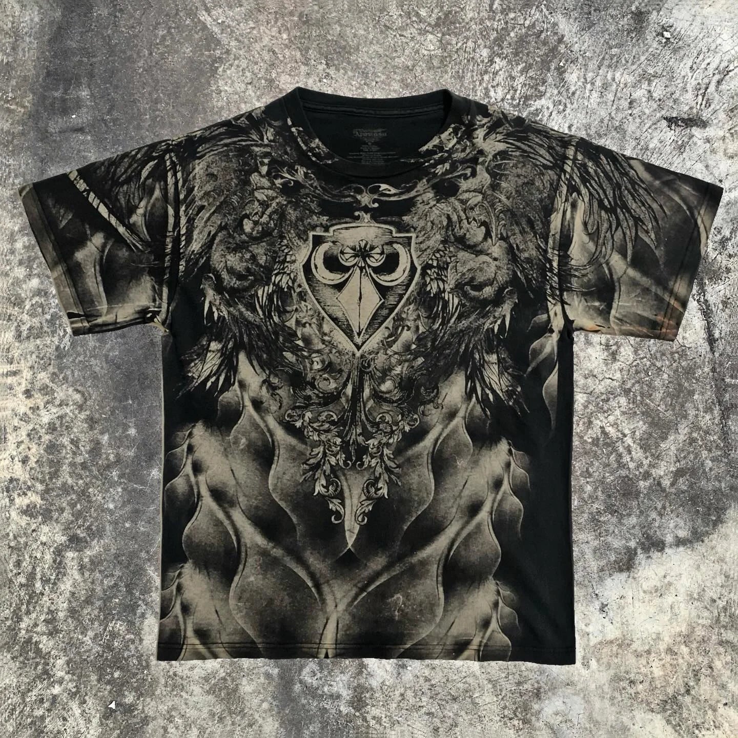 Hip Hop Multi-Element T-Shirt Mens American High Street Retro Loose Short-Sleeved Double-Sided Graffiti Printed Unisex Shirt