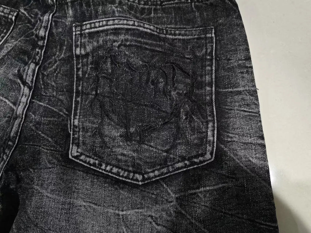 Gothic Retro Oversized Baggy Fit Unisex Mopping Pants Y2K Phantom Jeans High Street Spider Embroidered Patch Hip Hop Streetwear