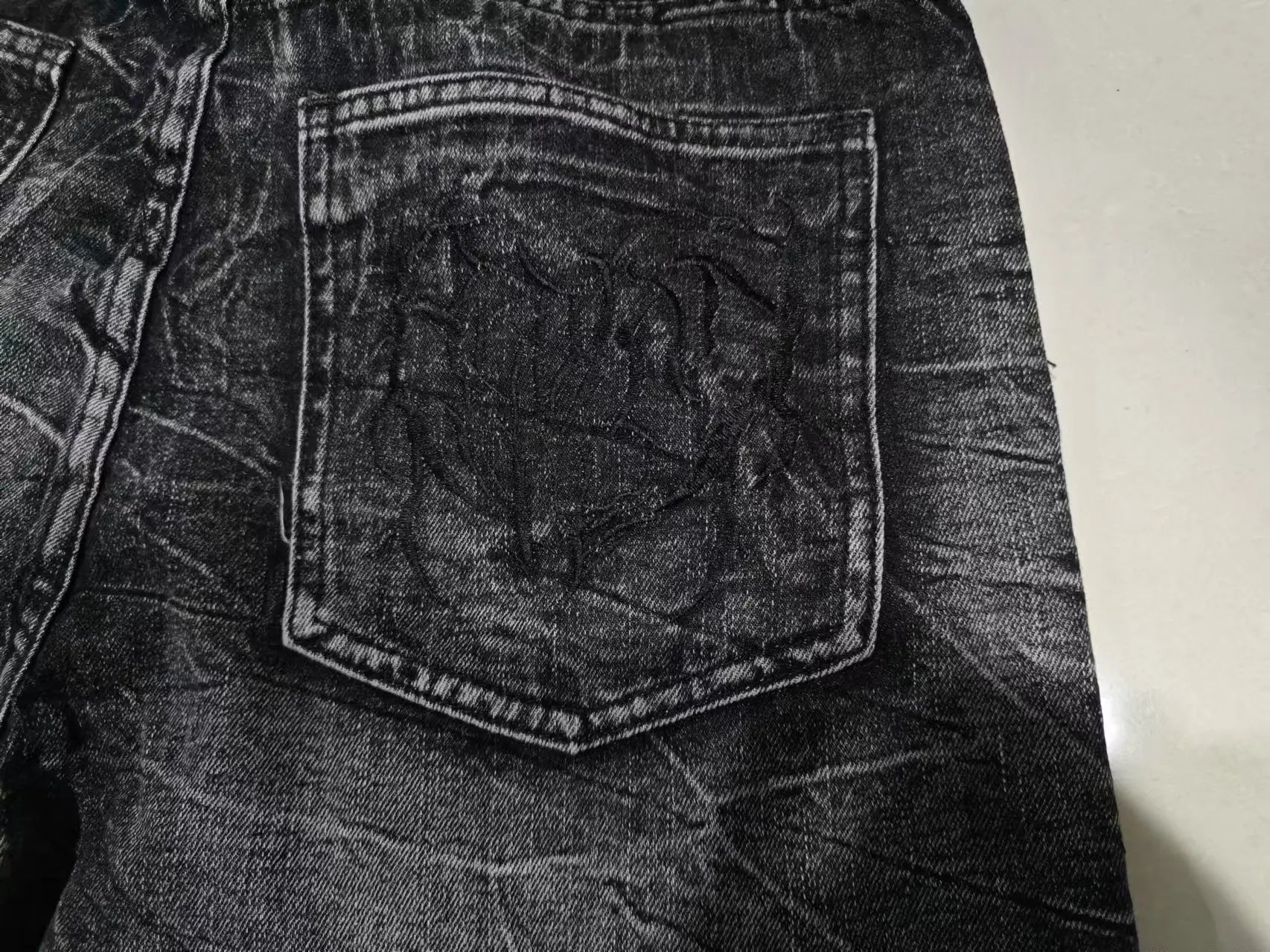 Gothic Retro Oversized Baggy Fit Unisex Mopping Pants Y2K Phantom Jeans High Street Spider Embroidered Patch Hip Hop Streetwear