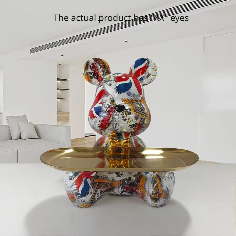 Graffiti Bear Figurine Home Decoration Animal Statue Keys Candy Storage Shelf Modern Room Sculpture Table Decor Statues Ornament