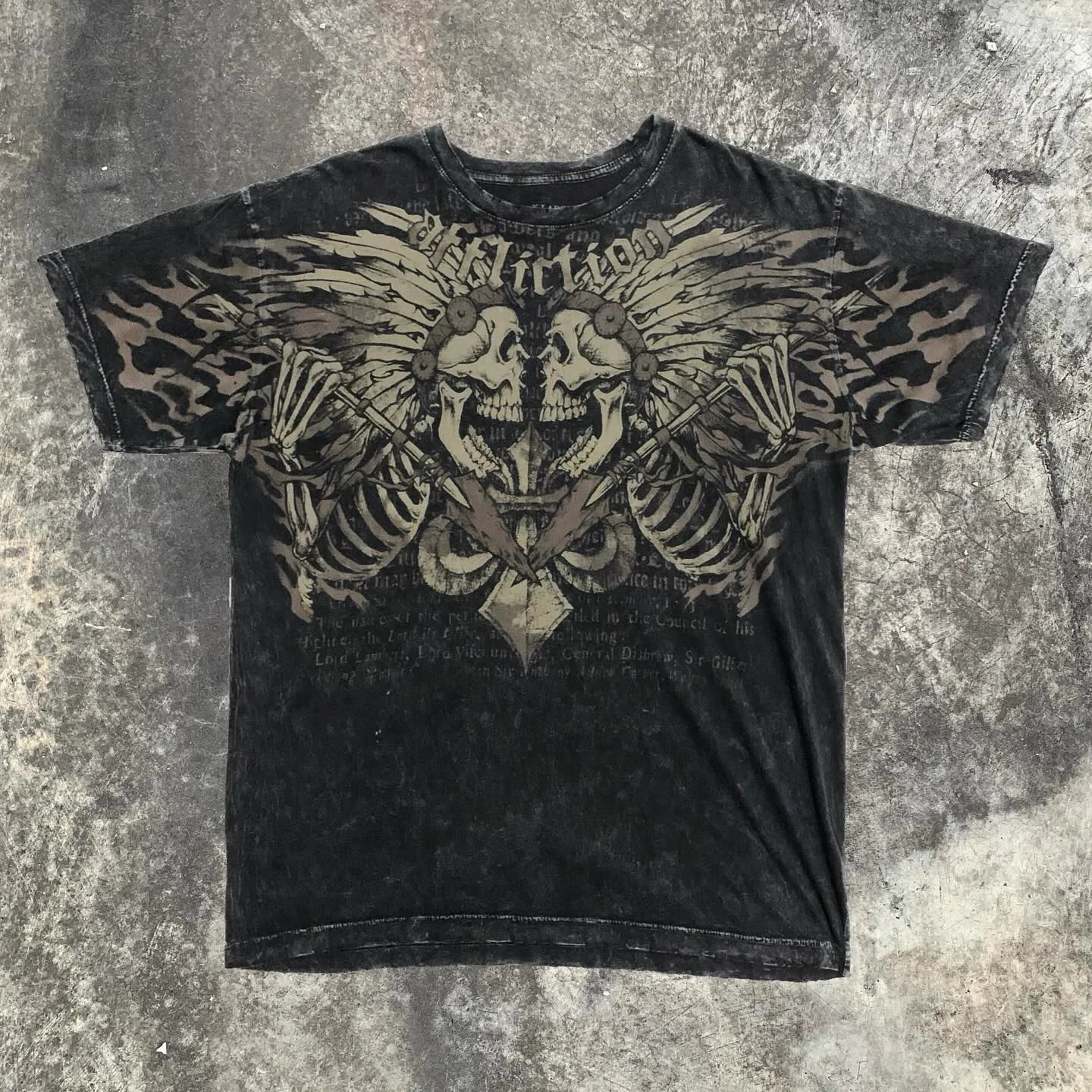 Hip Hop Multi-Element T-Shirt Mens American High Street Retro Loose Short-Sleeved Double-Sided Graffiti Printed Unisex Shirt