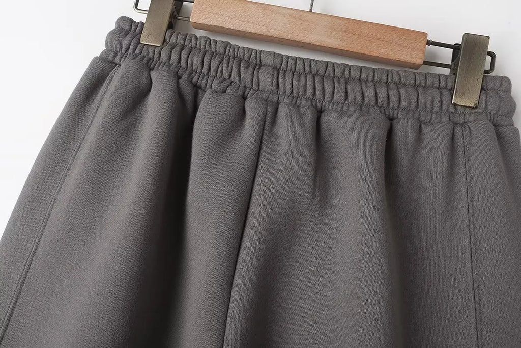 HH Women's Fall 2-Piece Retro Solid Color Zip Bomber Jacket Sweatshirt+High Waist Lace Up Women's Wide Leg Pants Street Wear