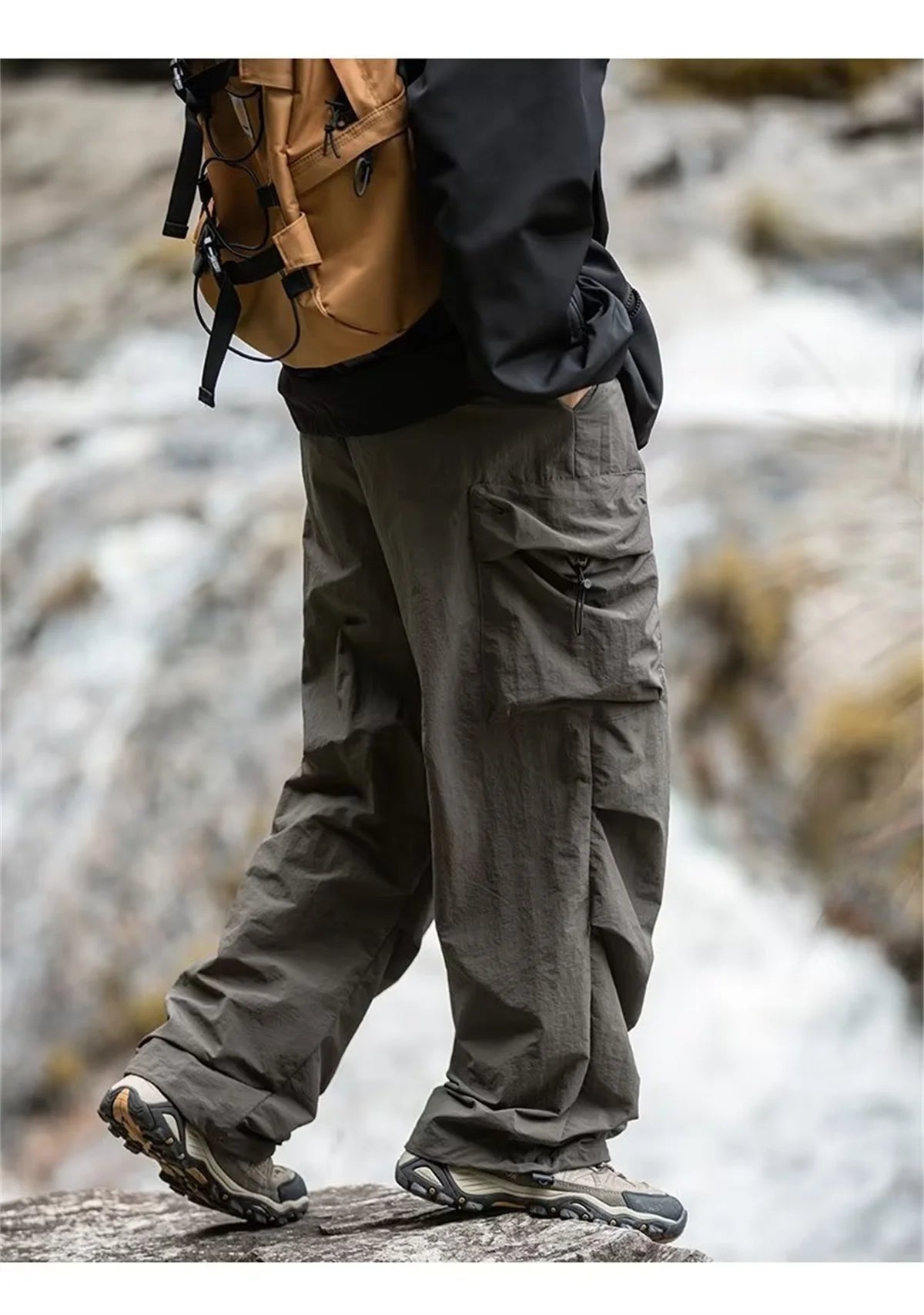 Men's Spring and Autumn New Waterproof Hip Hop Mountaineering Pants Casual Harajuku Work Pants Black Cargo Outwear Pants