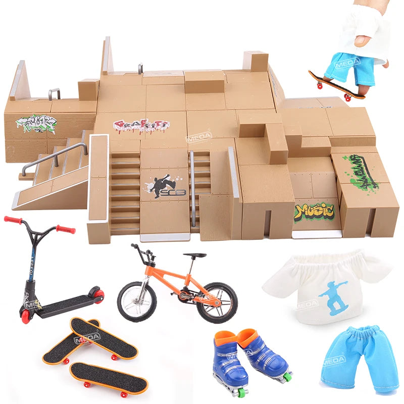 DIY Finger Skateboard Deck Ramp Set Pro Fingerboard Mini Skatepark Kit Mini Stunt Finger Board Skate Training for Kids Gifts