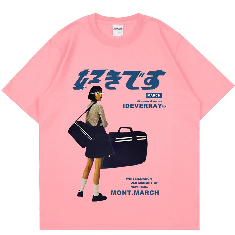 Hip Hop Streetwear Harajuku T Shirt Girl Japanese Kanji Print Tshirt 2021CC Summer Mens Short Sleeve Cotton Oversized T-Shirt