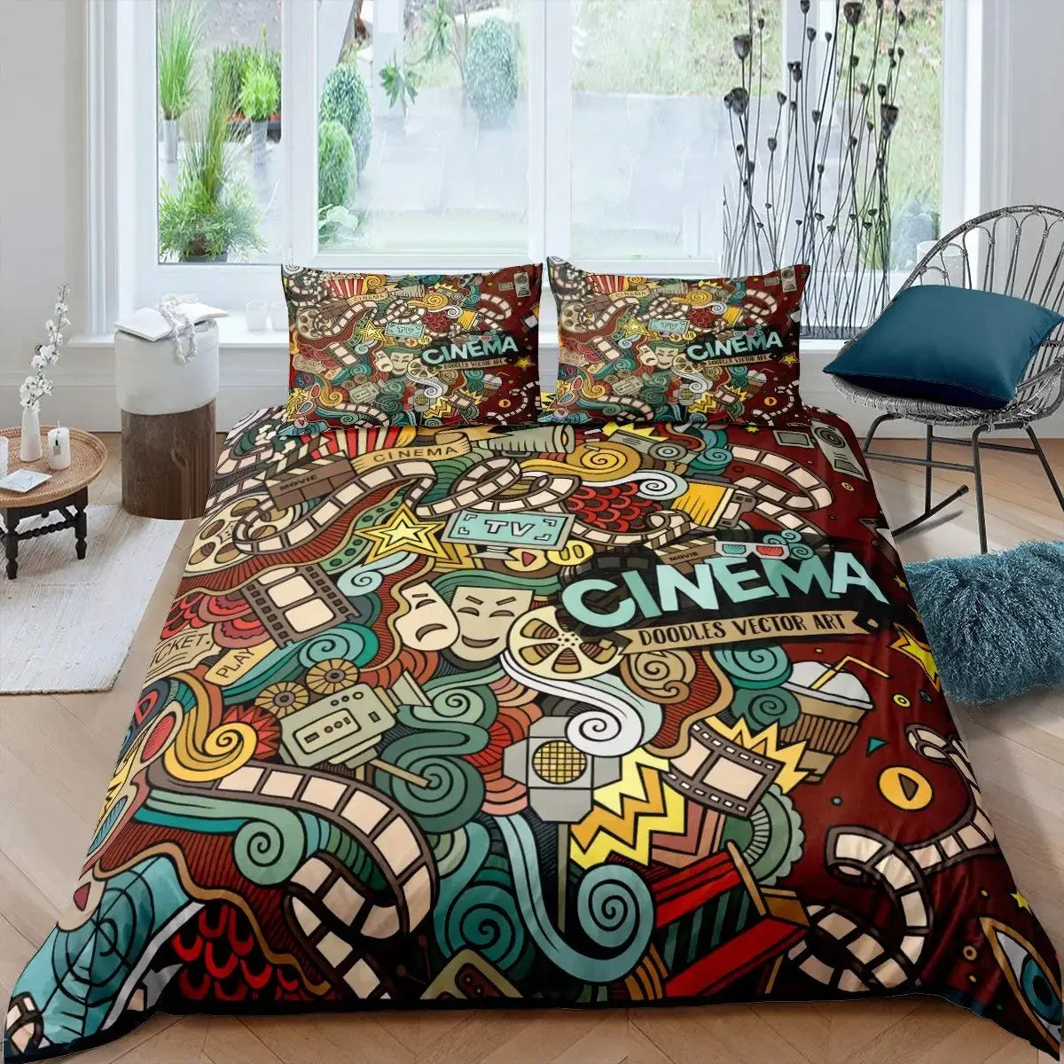Hip Hop Decor Duvet Cover Colorful Bedspreads Cover Graffiti Pattern Street Culture Theme Decor Bedding Set for Adult Kids Teen