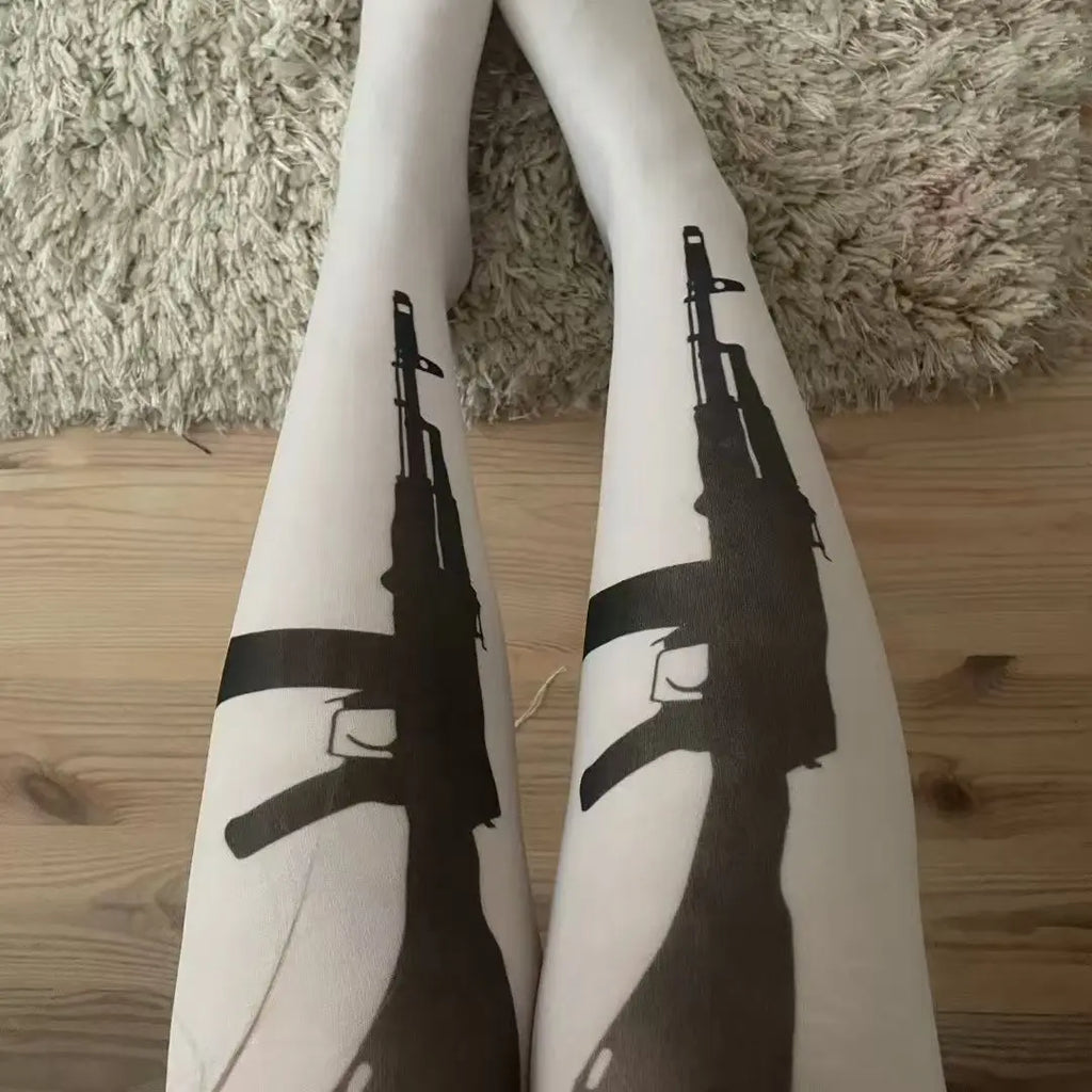 Y2k White Sexy Subculture Graffiti Punk Print Long Socks Haraiuku Over Knee Thigh High Stockings Y2K Cosplay Cute Socks Kawaii