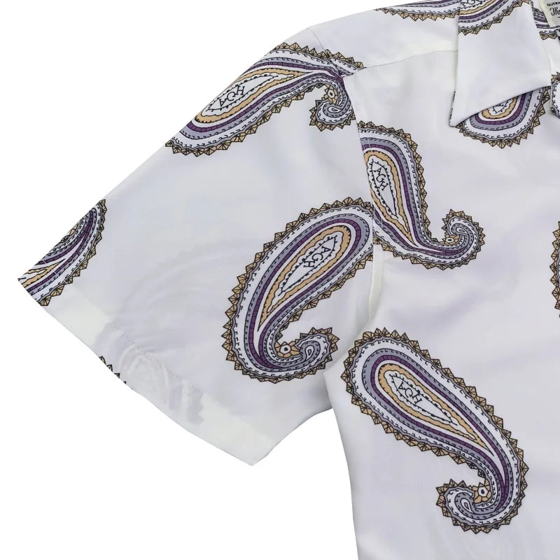 Cashew Flower Peliz Rap Print Hawaiian High Street Style Short Sleeved Synthetic Silk Shirt For Men