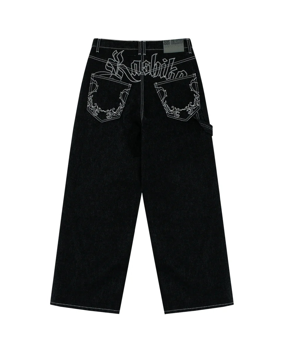Y2K Graffiti Gothic Jeans Loose Punk Print Jeans Retro Street Street Hip Hop  Straight  Pants  High Street Harajuku Couple Pants