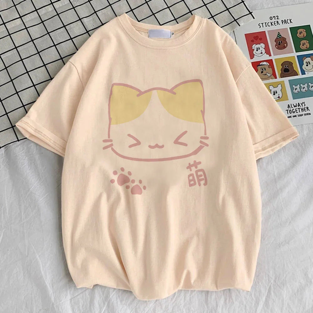 Japanese Grunge Cat t-shirt female Colorful hip hop Trendy t-shirt graphic korean clothes kawaii aesthetic Pop Culture 2000s