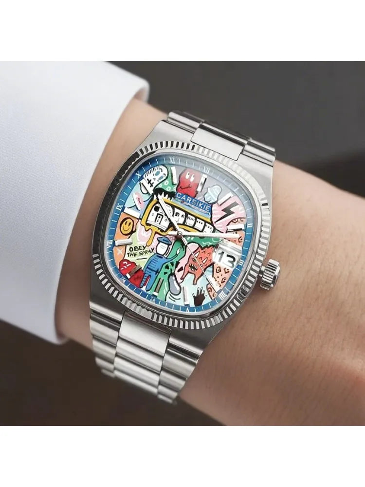 2025 New Square Men's Watch Abstract Art Dial Trendy Retro Niche Watch Luxury Gift Silver Black Gold Quartz Watch Street Style