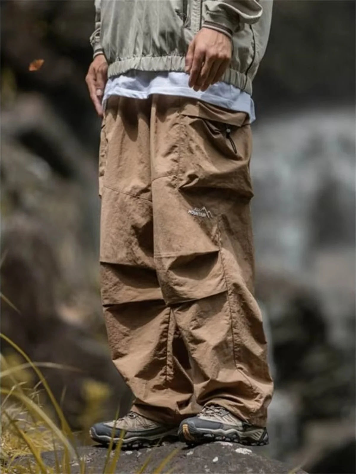 Men's Spring and Autumn New Waterproof Hip Hop Mountaineering Pants Casual Harajuku Work Pants Black Cargo Outwear Pants