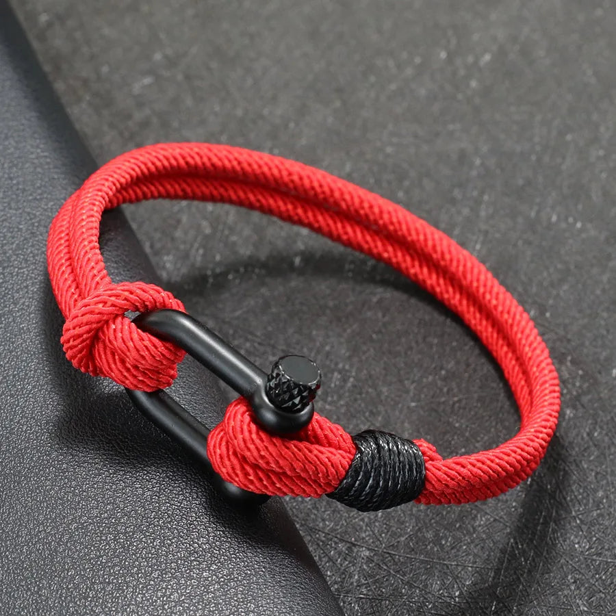 Hiphop Men Bracelet With Stainless Steel Detachable Buckle Nautical Wrap Braclet Bilayer Thread Bicycle Braslet Armband Herren